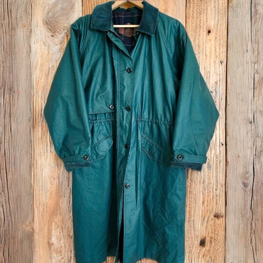 Vintage 1970s Woolrich Green Trench Raincoat Field Chore Jacket Sz L /USA Made - Picture 2 of 13